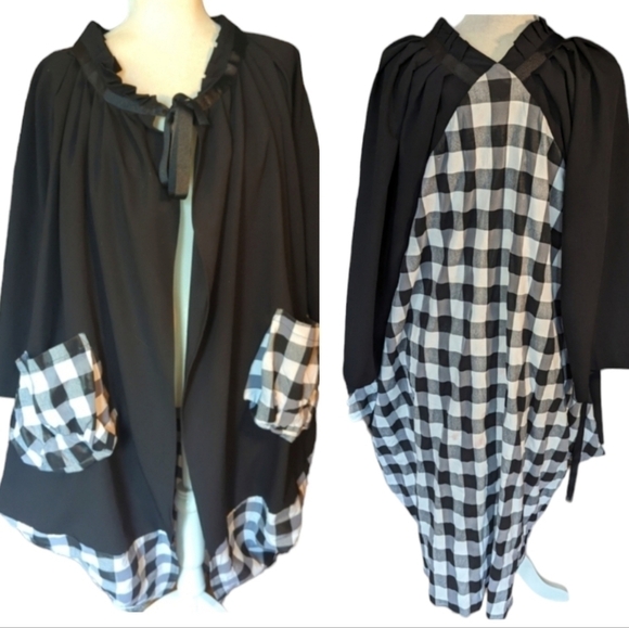 Witchy Cape buffalo check Sweeping ruffle neck grosgrain ribbon Fairy long cape - Picture 11 of 12